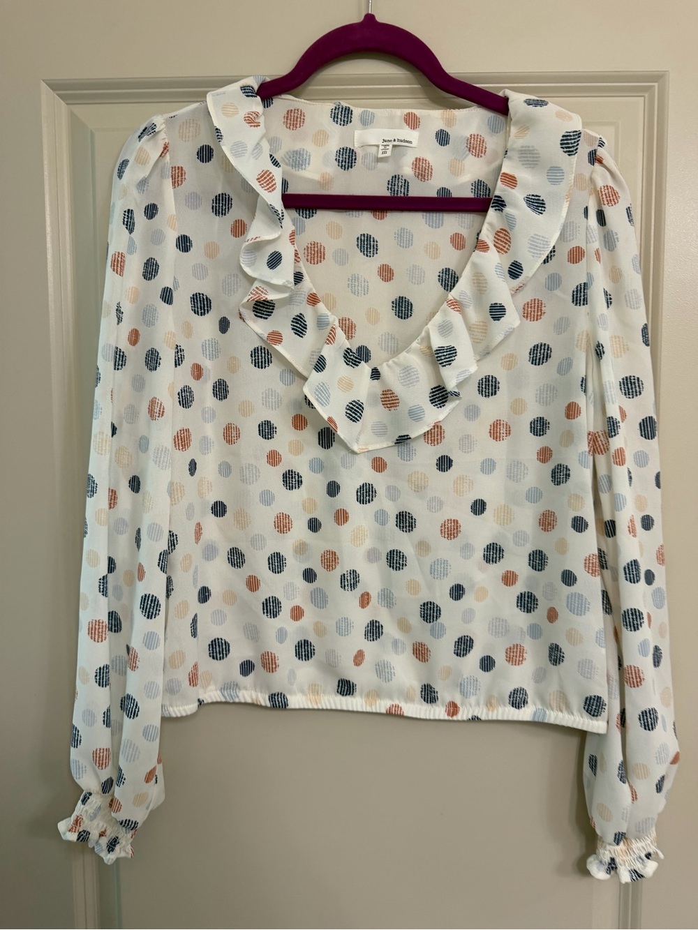 Ruffle V-Neck Polka Dot Blouse